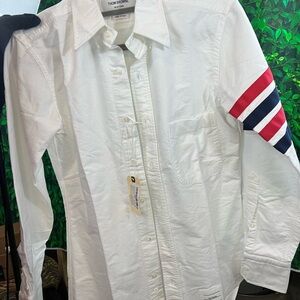 Brand New!! Signature Thom Browne White Shirt with Red and Blue Stripes